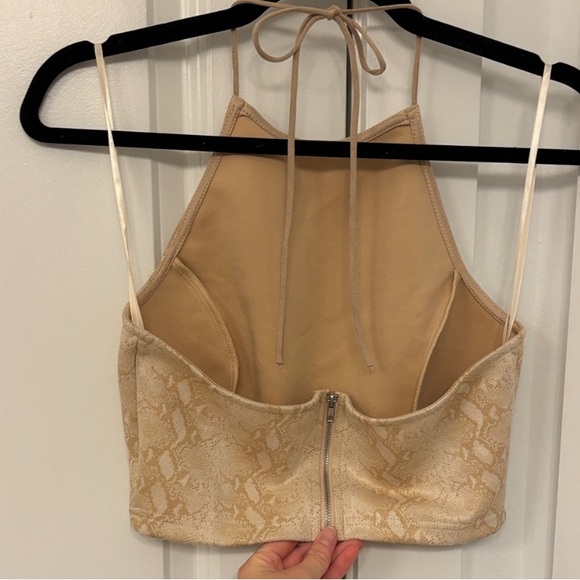 Honey Belle Beige Snake Print Halter Crop Top - Picture 9 of 9